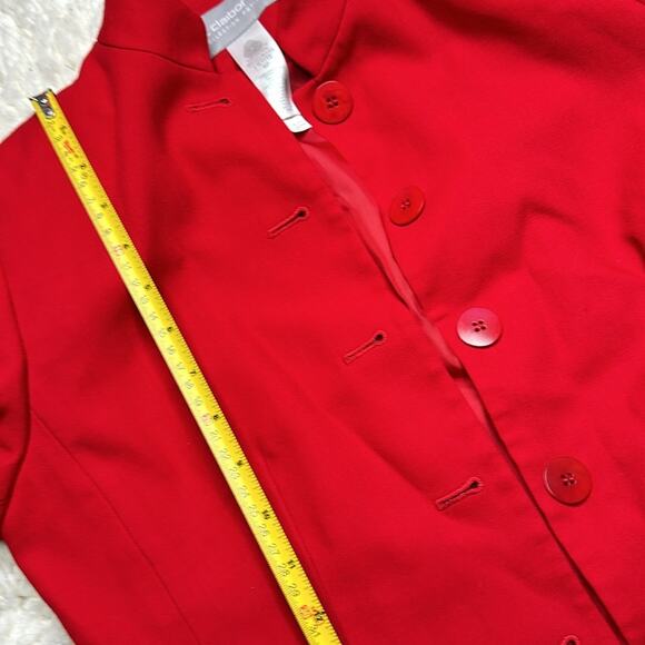 Bold Red Petite Blazer Jacket with Shoulder Pads 100% Wool O7 - Picture 6 of 9
